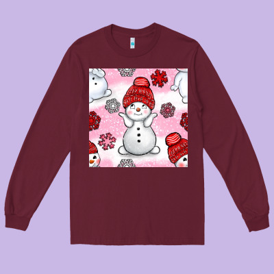 Cute Snowman And Snow Flakes Seamless Pattern Bbs Long Sleeve Tee Designed By Bundleandbundleshop