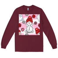 Burgundy cute snowman and snow flakes seamless pattern bbs Long Sleeve Tee - BundleAndBundleShop