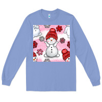 Colony Blue cute snowman and snow flakes seamless pattern bbs Long Sleeve Tee - BundleAndBundleShop