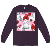 Plum cute snowman and snow flakes seamless pattern bbs Long Sleeve Tee - BundleAndBundleShop