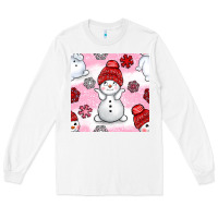White cute snowman and snow flakes seamless pattern bbs Long Sleeve Tee - BundleAndBundleShop