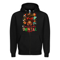 Black Santa's Favorite Dental Squad Afro Messy Bun Zipper Hoodie - texasbilliewilder