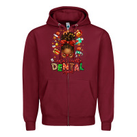 Burgundy Santa's Favorite Dental Squad Afro Messy Bun Zipper Hoodie - texasbilliewilder