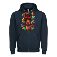 Navy Santa's Favorite Dental Squad Afro Messy Bun Zipper Hoodie - texasbilliewilder