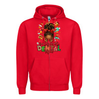 Red Santa's Favorite Dental Squad Afro Messy Bun Zipper Hoodie - texasbilliewilder