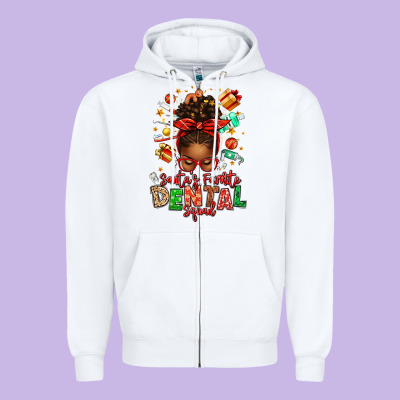 Santa's Favorite Dental Squad Afro Messy Bun Zipper Hoodie Designed By Texasbilliewilder