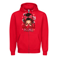 Red one loved mama messy bun Zipper Hoodie - texasbilliewilder
