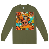 Army Green thanksgiving turkey and cone with tartan seamless pattern bbs Long Sleeve Tee - BundleAndBundleShop