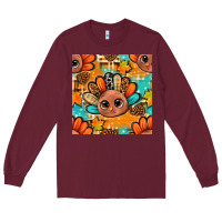 Burgundy thanksgiving turkey and cone with tartan seamless pattern bbs Long Sleeve Tee - BundleAndBundleShop