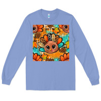 Colony Blue thanksgiving turkey and cone with tartan seamless pattern bbs Long Sleeve Tee - BundleAndBundleShop