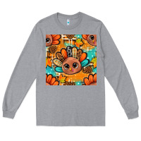 Heather Grey thanksgiving turkey and cone with tartan seamless pattern bbs Long Sleeve Tee - BundleAndBundleShop