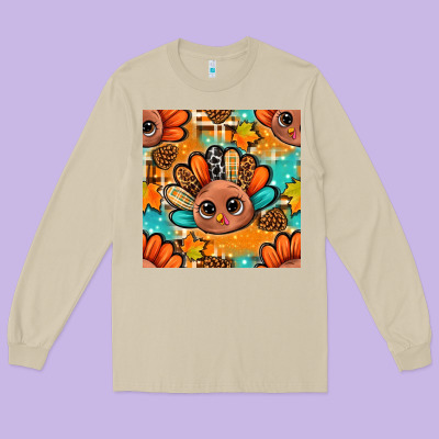 Thanksgiving Turkey And Cone With Tartan Seamless Pattern Bbs Long Sleeve Tee Designed By Bundleandbundleshop