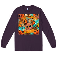 Plum thanksgiving turkey and cone with tartan seamless pattern bbs Long Sleeve Tee - BundleAndBundleShop