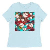 Baby Blue baseball leopard turquoise sunflower seamless pattern Ladies Tee - JahusDesignShop