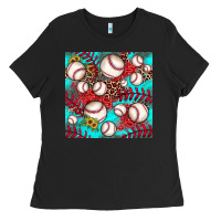 Black baseball leopard turquoise sunflower seamless pattern Ladies Tee - JahusDesignShop