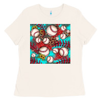 Bone baseball leopard turquoise sunflower seamless pattern Ladies Tee - JahusDesignShop
