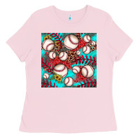 Bubblegum Pink baseball leopard turquoise sunflower seamless pattern Ladies Tee - JahusDesignShop