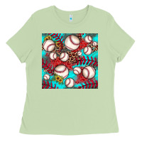 Matcha baseball leopard turquoise sunflower seamless pattern Ladies Tee - JahusDesignShop