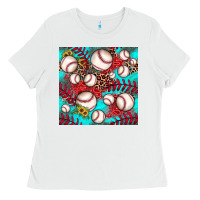 White baseball leopard turquoise sunflower seamless pattern Ladies Tee - JahusDesignShop
