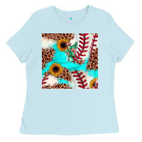 Baby Blue baseball leopard turquoise cactus sunflower seamless pattern Ladies Tee - JahusDesignShop