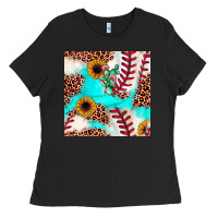 Black baseball leopard turquoise cactus sunflower seamless pattern Ladies Tee - JahusDesignShop