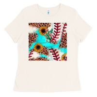 Bone baseball leopard turquoise cactus sunflower seamless pattern Ladies Tee - JahusDesignShop