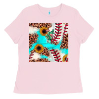 Bubblegum Pink baseball leopard turquoise cactus sunflower seamless pattern Ladies Tee - JahusDesignShop