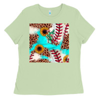 Matcha baseball leopard turquoise cactus sunflower seamless pattern Ladies Tee - JahusDesignShop