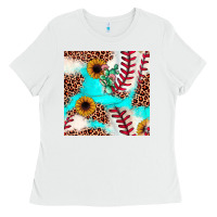White baseball leopard turquoise cactus sunflower seamless pattern Ladies Tee - JahusDesignShop