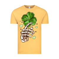 Vintage Mustard skeleton hand with shamrock st patrick s day Vintage Tee - MaliasSmallBusiness