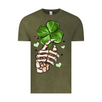 Vintage Olive skeleton hand with shamrock st patrick s day Vintage Tee - MaliasSmallBusiness