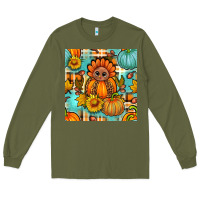 Army Green thanksgiving turkey with tartan seamless pattern bbs Long Sleeve Tee - BundleAndBundleShop