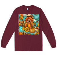 Burgundy thanksgiving turkey with tartan seamless pattern bbs Long Sleeve Tee - BundleAndBundleShop