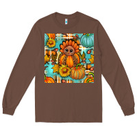 Chestnut thanksgiving turkey with tartan seamless pattern bbs Long Sleeve Tee - BundleAndBundleShop