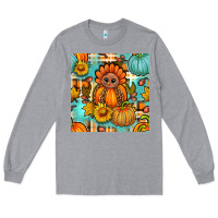 Heather Grey thanksgiving turkey with tartan seamless pattern bbs Long Sleeve Tee - BundleAndBundleShop