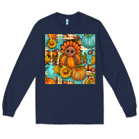 Navy thanksgiving turkey with tartan seamless pattern bbs Long Sleeve Tee - BundleAndBundleShop