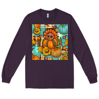 Plum thanksgiving turkey with tartan seamless pattern bbs Long Sleeve Tee - BundleAndBundleShop