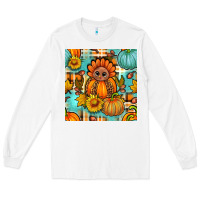 White thanksgiving turkey with tartan seamless pattern bbs Long Sleeve Tee - BundleAndBundleShop
