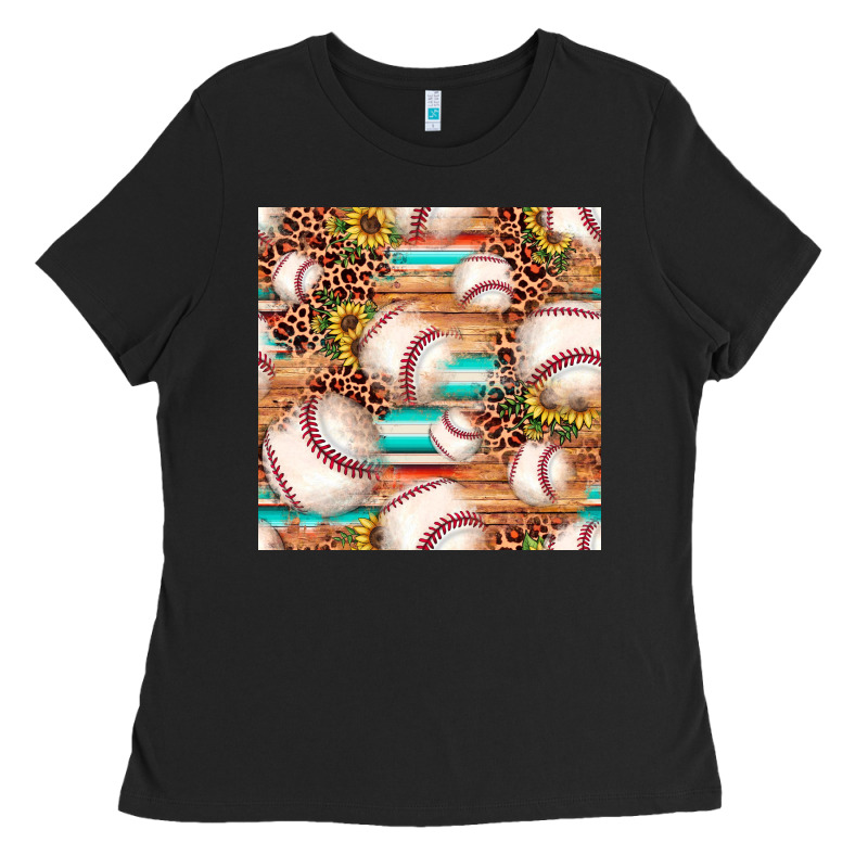 Baseball Leopard Sunflower Seamless Pattern Ladies Tee by JahusDesignShop | Teevron