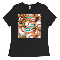 Black baseball leopard sunflower seamless pattern Ladies Tee - JahusDesignShop