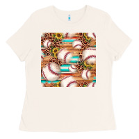 Bone baseball leopard sunflower seamless pattern Ladies Tee - JahusDesignShop