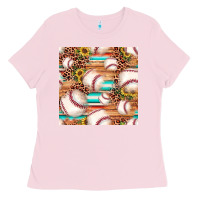 Bubblegum Pink baseball leopard sunflower seamless pattern Ladies Tee - JahusDesignShop