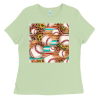 Matcha baseball leopard sunflower seamless pattern Ladies Tee - JahusDesignShop