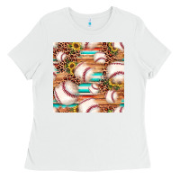 White baseball leopard sunflower seamless pattern Ladies Tee - JahusDesignShop