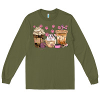 Army Green cat coffee cups with paw bbs Long Sleeve Tee - BundleAndBundleShop