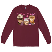 Burgundy cat coffee cups with paw bbs Long Sleeve Tee - BundleAndBundleShop