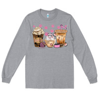 Heather Grey cat coffee cups with paw bbs Long Sleeve Tee - BundleAndBundleShop