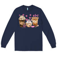 Navy cat coffee cups with paw bbs Long Sleeve Tee - BundleAndBundleShop