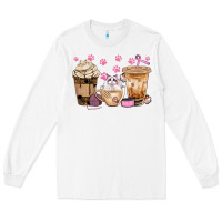 White cat coffee cups with paw bbs Long Sleeve Tee - BundleAndBundleShop