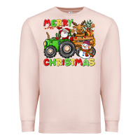 Pale Pink merry christmas crew tractor Premium Sweatshirt - CowGirlArtShop